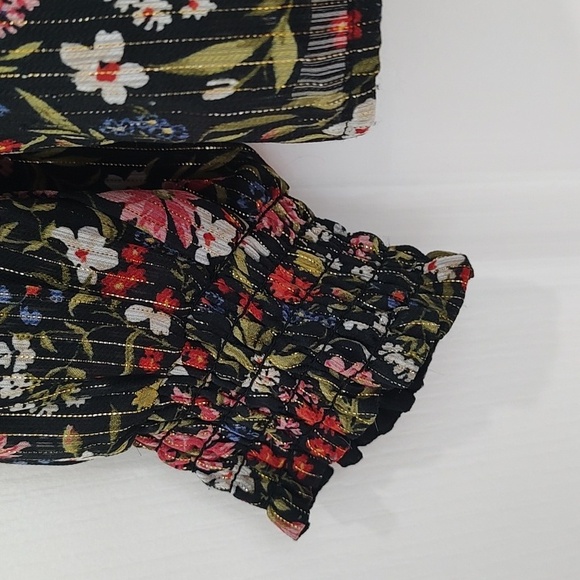 NWOT Old Navy Gold Metallic Black Floral Boho Long Poet Sleeve Blouse L Loose - Picture 3 of 11